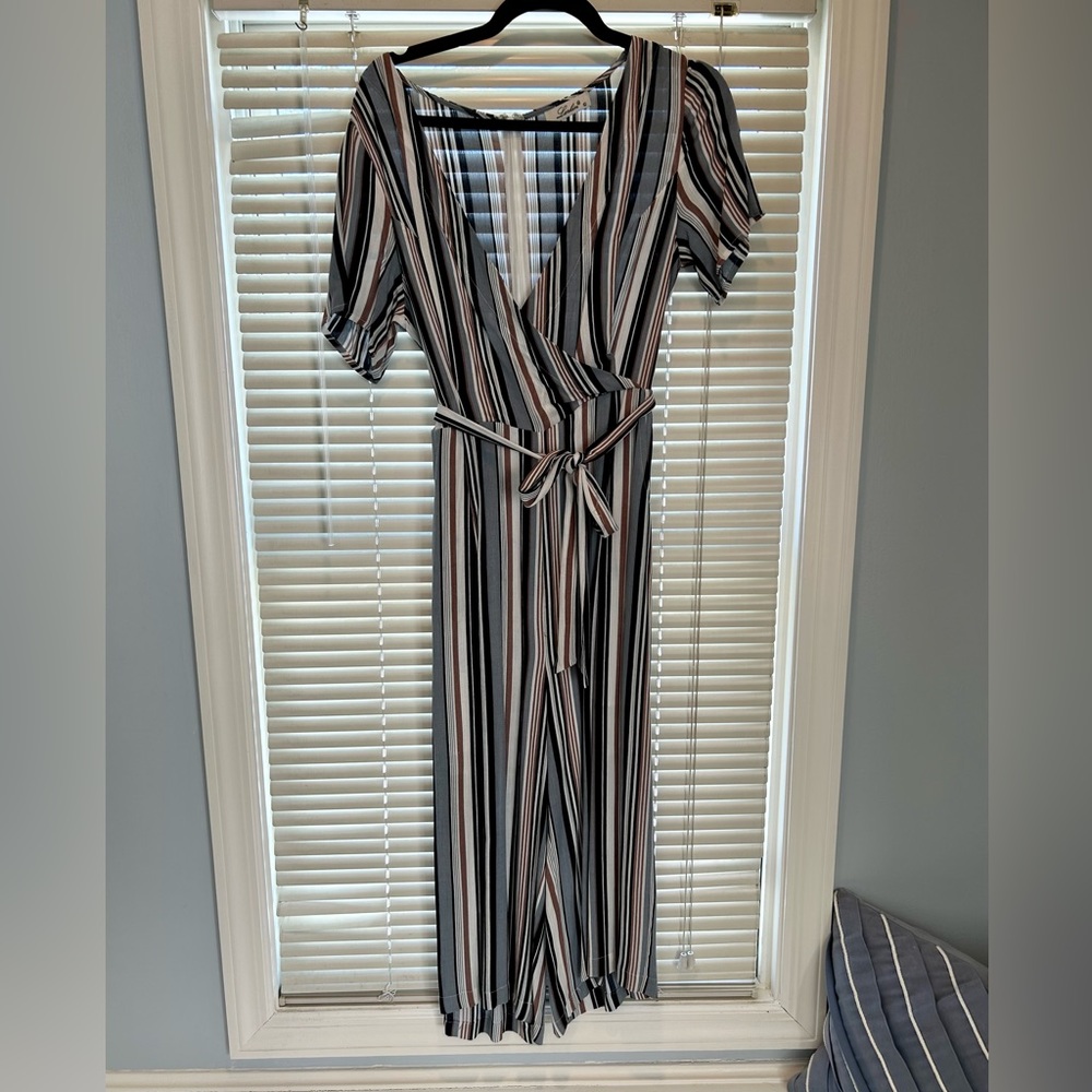White and Black Striped Jumpsuit
